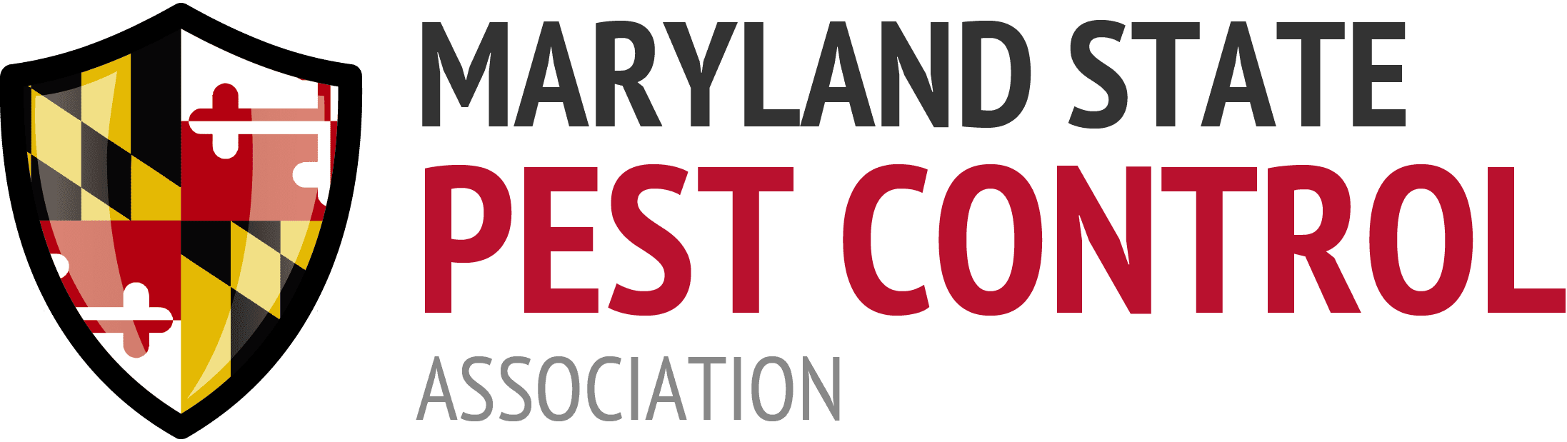 A green banner with the words maryland pest control association in red.